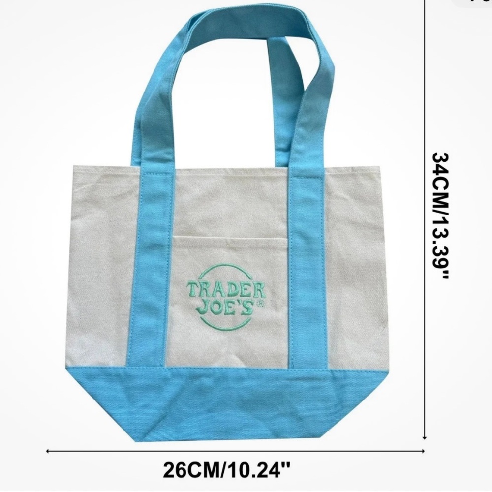 Trader Joe’s 2026 Mini Pastel Canvas Tote Bag Set Of 2 Easter Spring Colors 🩵💚 - Picture 6 of 8